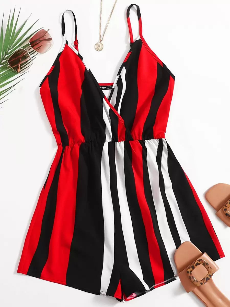 SHEIN VCAY Mono slip de color combinado de cuello cruzado - Multicolor - Ver 1