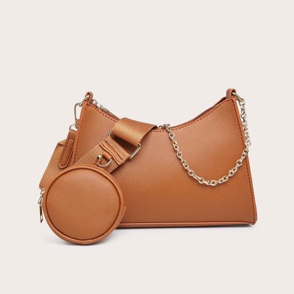 

Minimalist Baguette Bag With Purse, Brown
