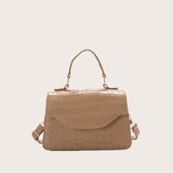 

Croc Embossed Flap Satchel Bag, Khaki