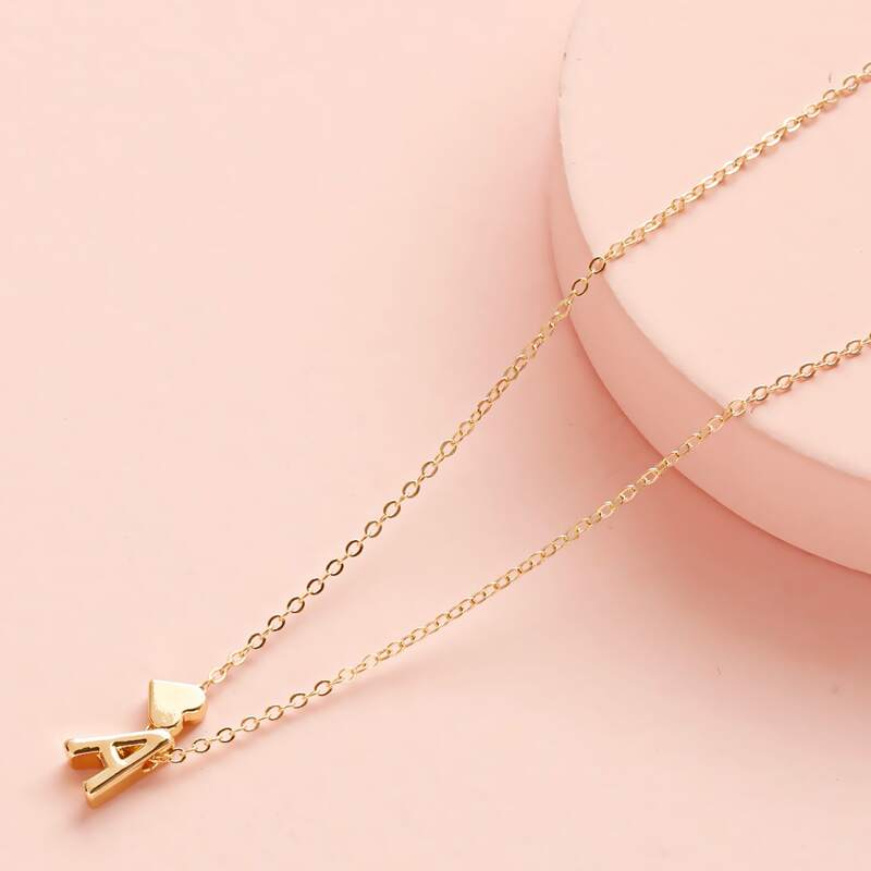 

Letter & Heart Pendant Necklace, Gold