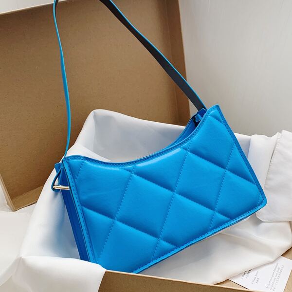 

Minimalist Quilted Shoulder Bag, Blue