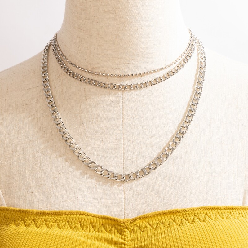 

Chain Layered Necklace, Silver