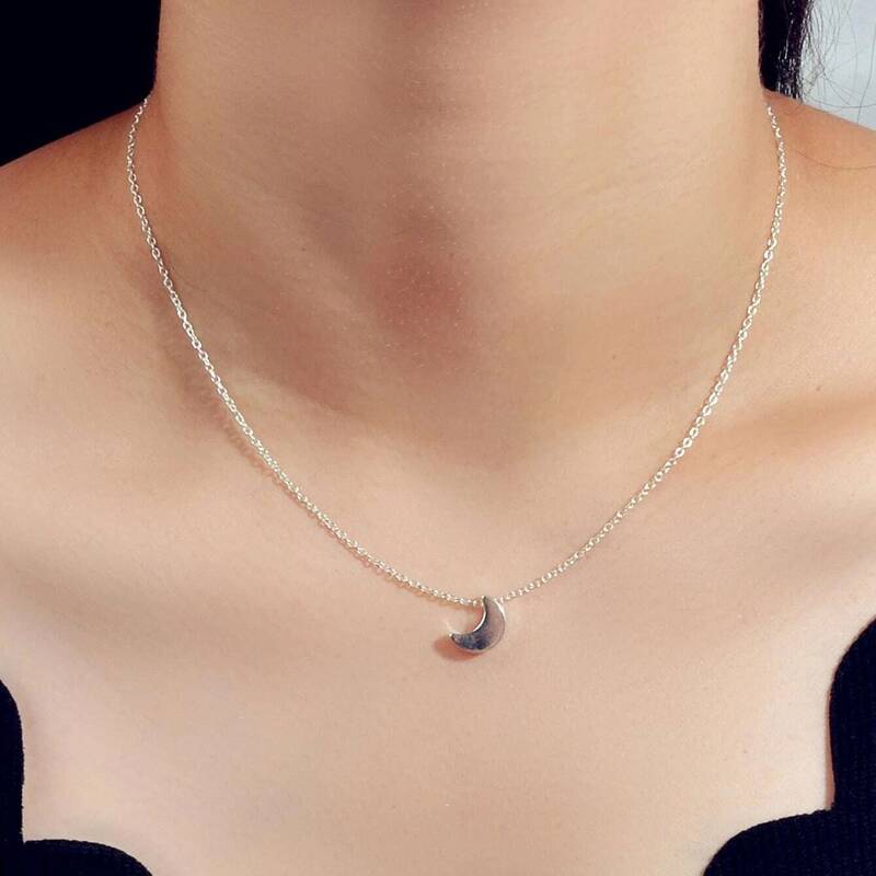 

Moon Pendant Necklace, Silver