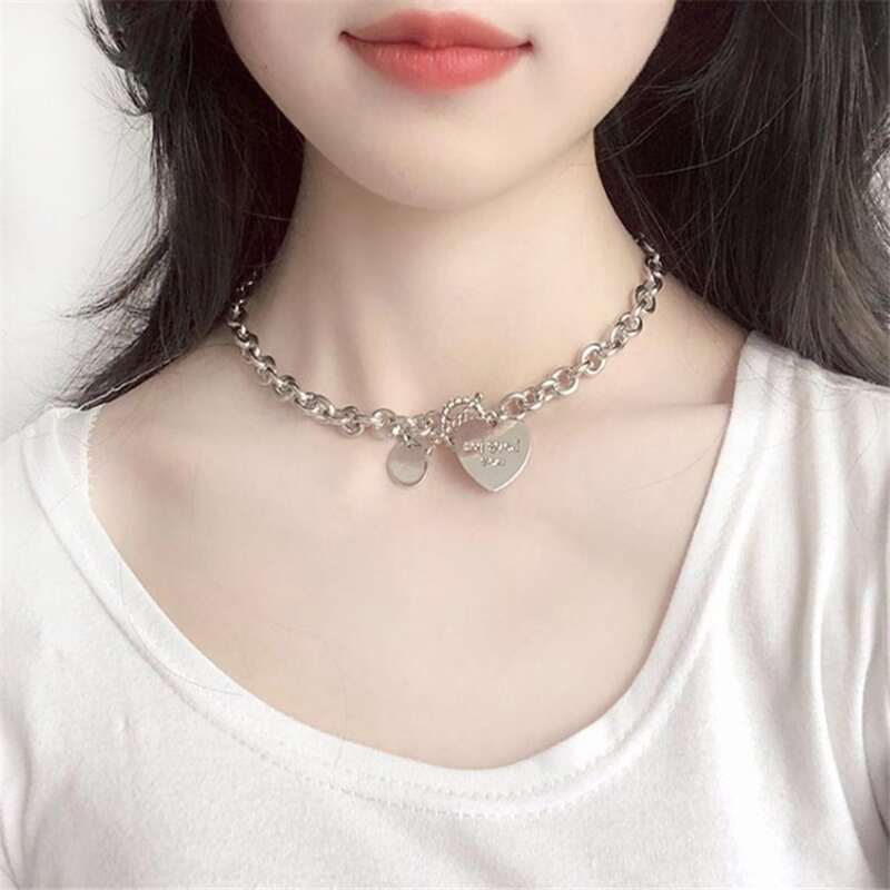 

Letter & Heart Chain Necklace, Silver