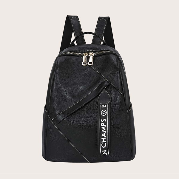 

Letter Tape Decor Large Capacity Backpack, Black
