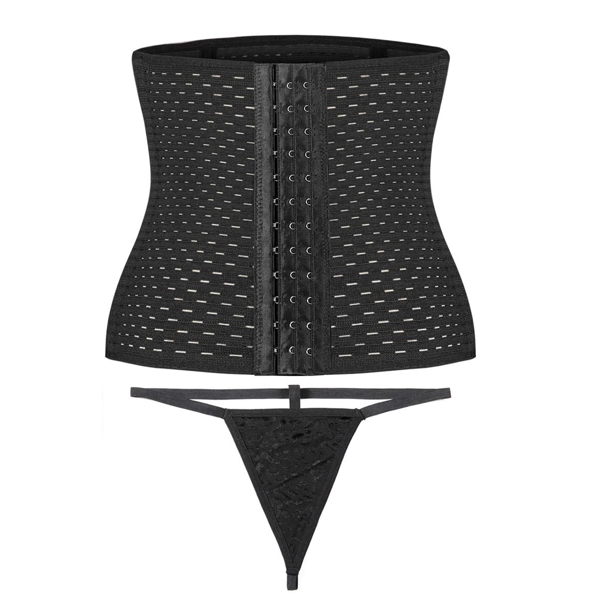 

Steel Boned Corset With Thong, Black
