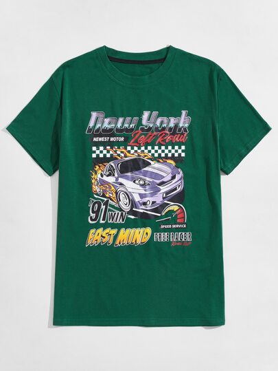 romwe guys car & letter graphic tee