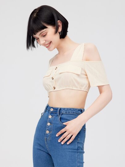 Flap Detail Cold Shoulder Top