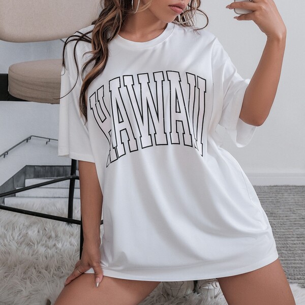 

Letter Graphic Drop Shoulder Longline Tee, White