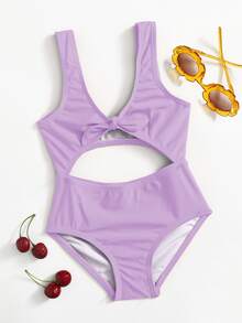 Toddler Girls Knot Front Cut-out One Piece Swimsuit - Lilac Purple - View 1