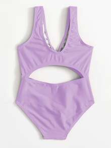 Toddler Girls Knot Front Cut-out One Piece Swimsuit - Lilac Purple - View 2