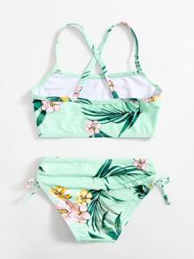 年轻女孩花卉十字交叉比基尼套装夏日海滩 - 薄荷綠 - 查看 2