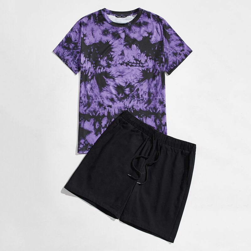 

Guys Tie Dye Tee & Drawstring Waist Shorts Set, Multicolor
