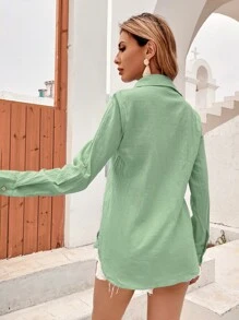 GENKIRA 捲邊袖前排扣襯衫 - 薄荷綠 - 查看 2