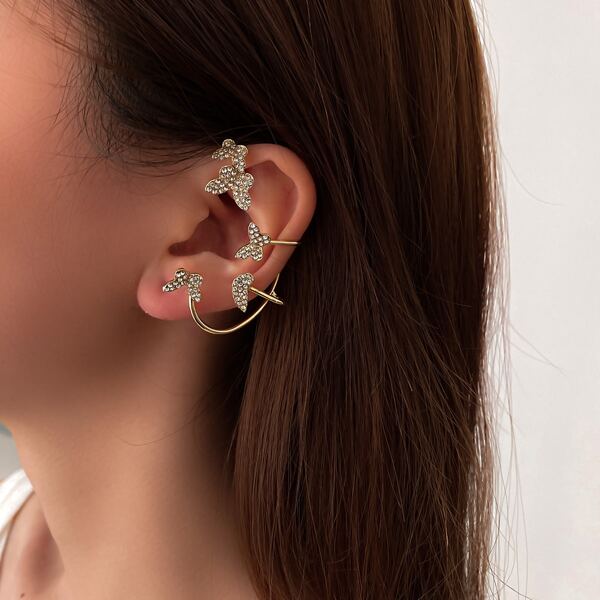 

Rhinestone Butterfly Detail Ear Wrap, Gold
