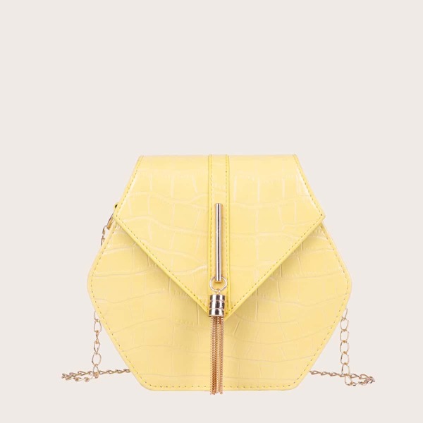 

Tassel Decor Croc Embossed Crossbody Bag, Yellow
