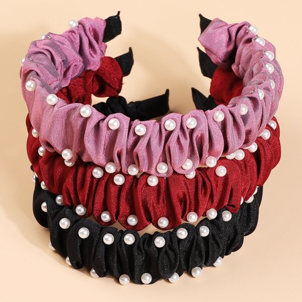 

3pcs Toddler Girls Faux Pearl Hair Hoop, Multicolor