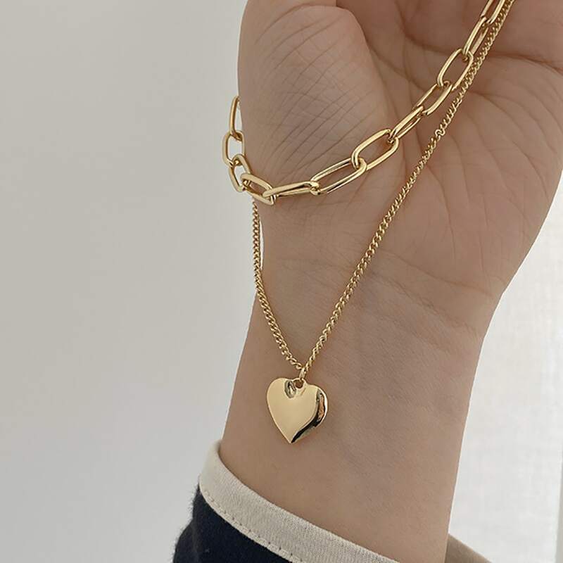 

Heart Layered Chain Necklace, Gold