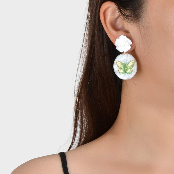

Resin Oval Drop Earrings, White