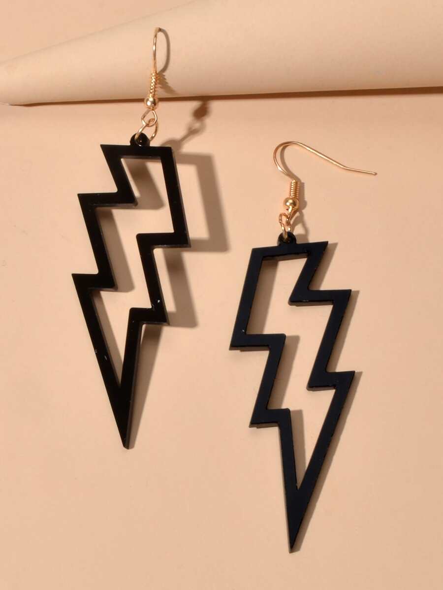 閃電裝飾耳墜 - 黑色 - 查看 1