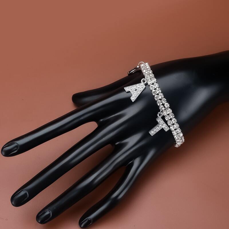 

Rhinestone Decor Letter Design Bracelet, Silver