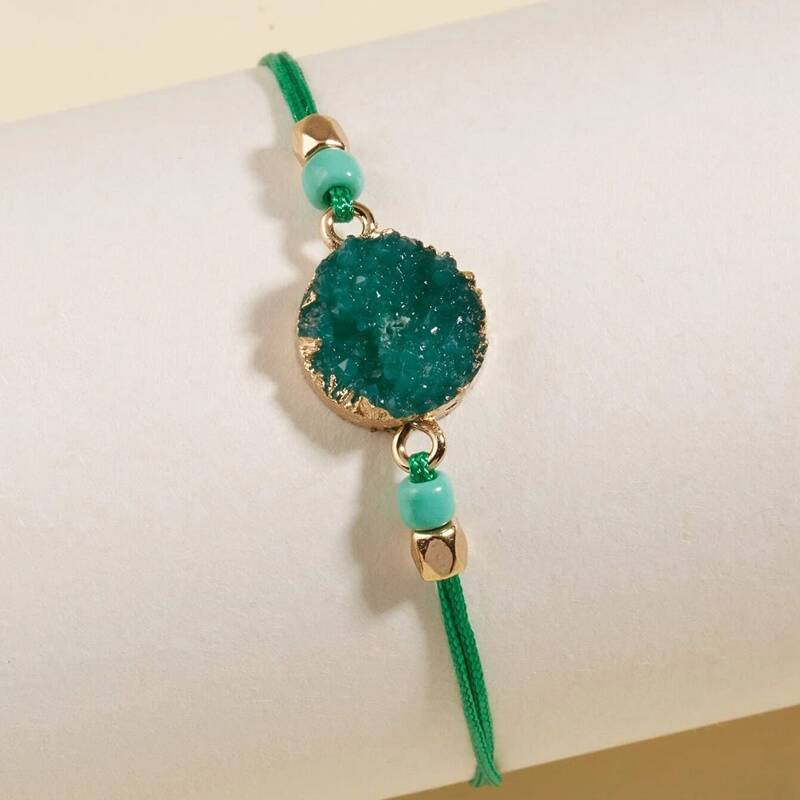 

Rhinestone Decor Rope Bracelet, Green