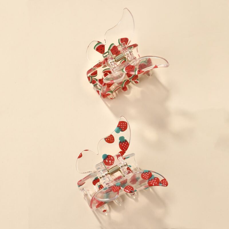 

2pcs Fruit Print Hair Claw, Multicolor