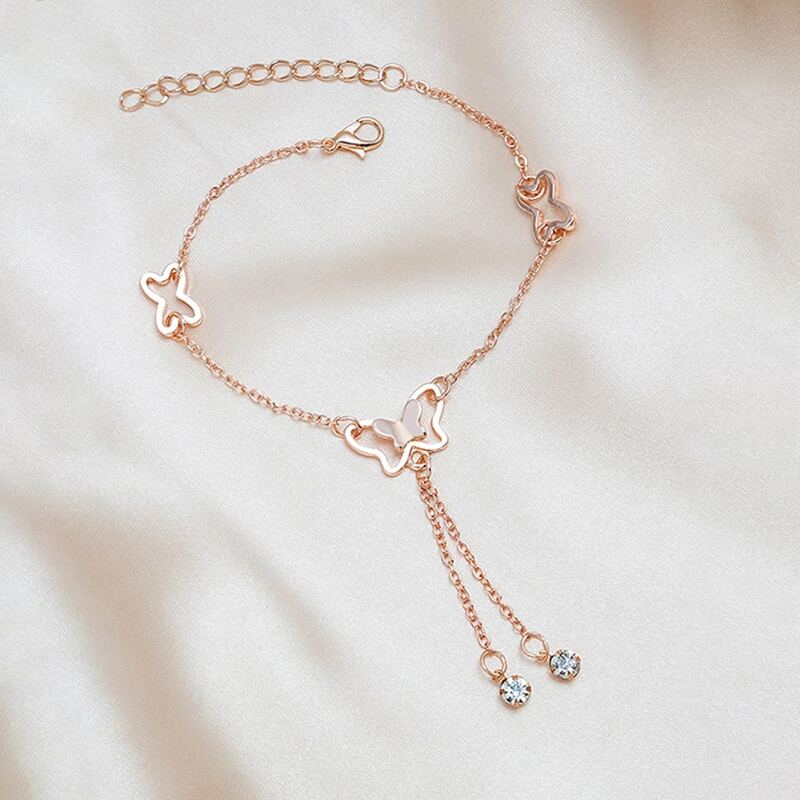 

Rhinestone Decor Butterfly Anklet, Rose gold