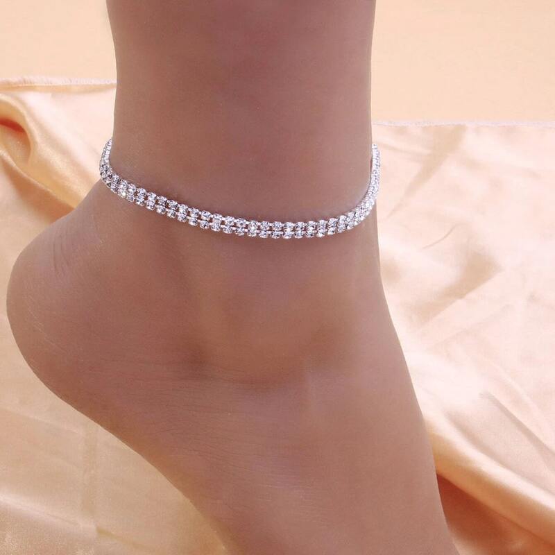 Rhinestone Decor Anklet, Silver