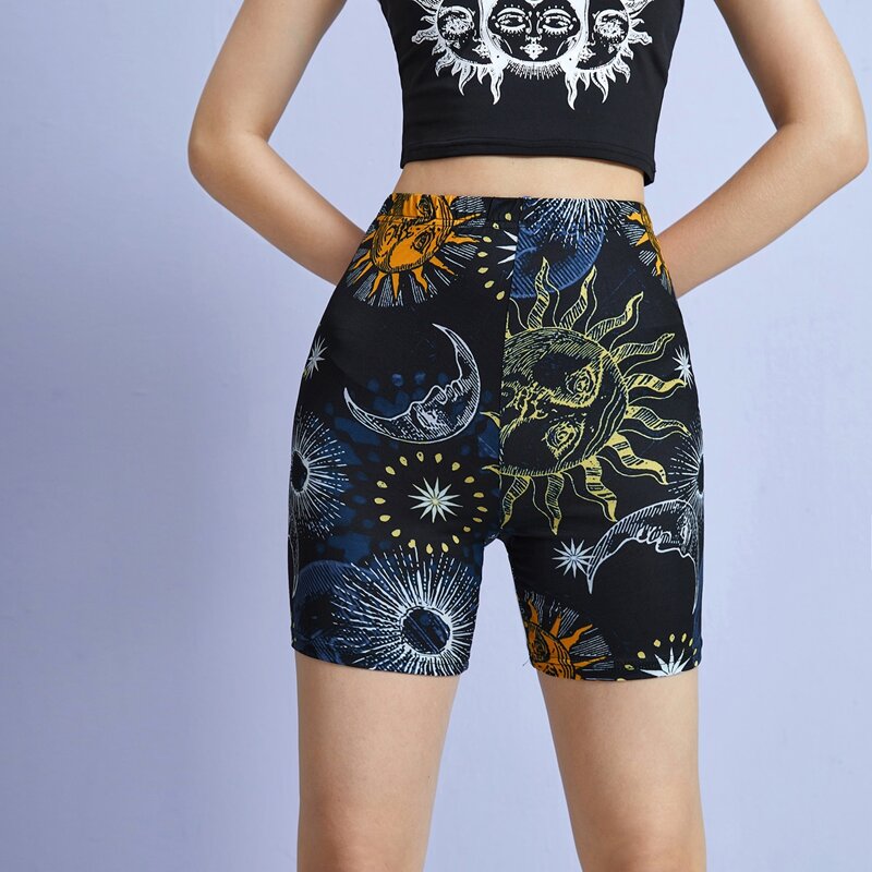 

Sun & Moon Graphic Biker Shorts, Multicolor