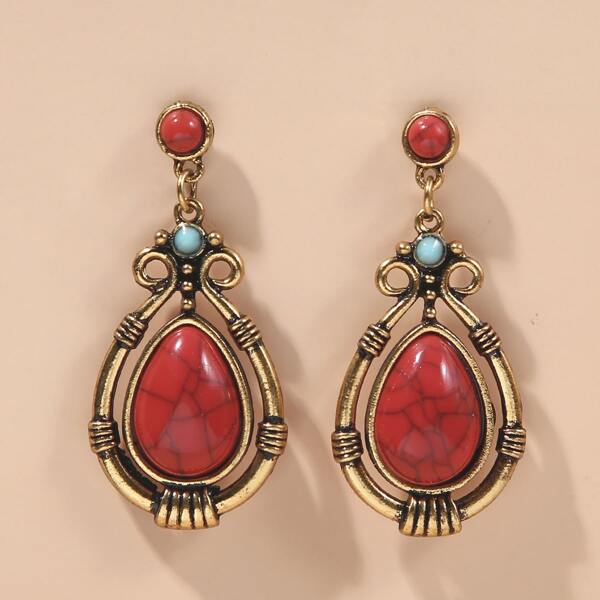 

Water-drop Vintage Earrings, Red