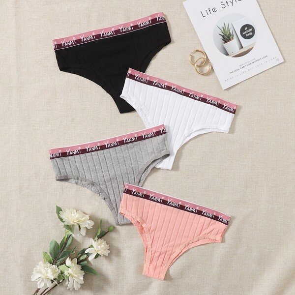 

4pack Plus Letter Tape Panty Set, Multicolor