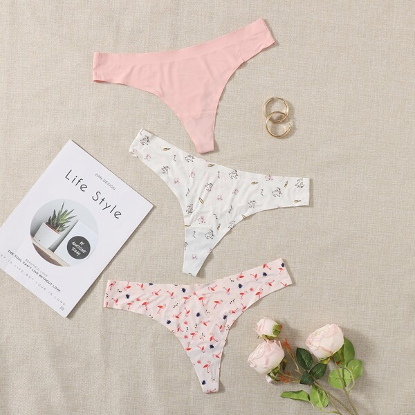 

3pack Plus Flamingo Print Panty Set, Multicolor