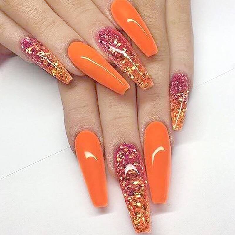 

24pcs Glitter Fake Nail, Multicolor
