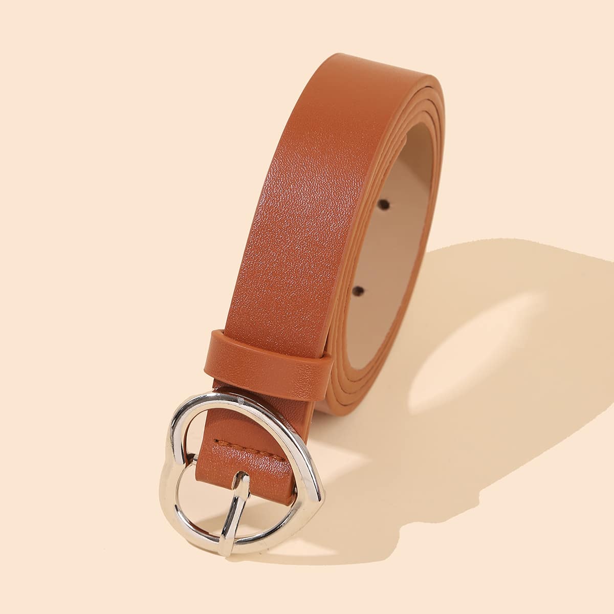 

Heart Decor Buckle Belt, Camel