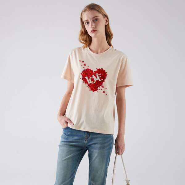 

Heart And Letter Graphic Tee, Apricot