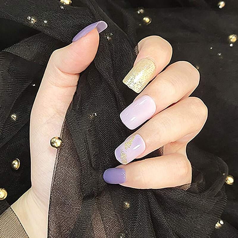 

24pcs Glitter Fake Nail, Multicolor