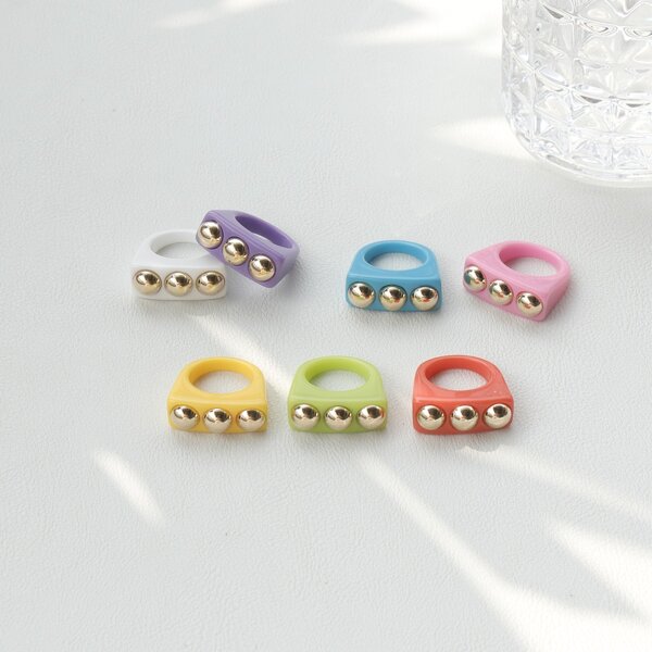 

7pcs Simple Resin Ring, Multicolor