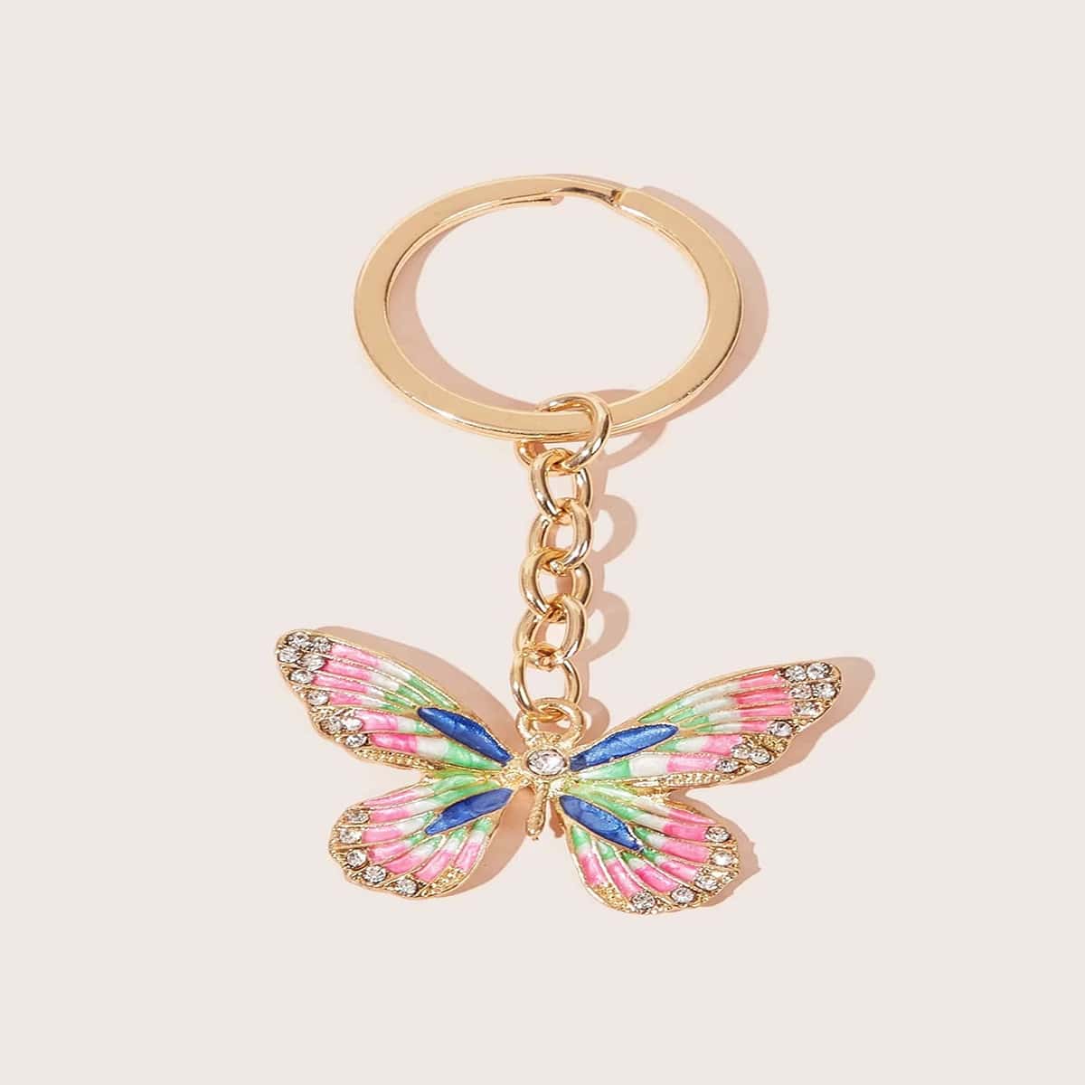 

Rhinestone Decor Butterfly Keychain, Gold