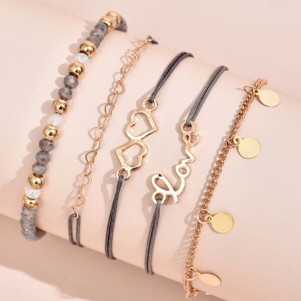 

5pcs Disc Charm Bracelet, Gold