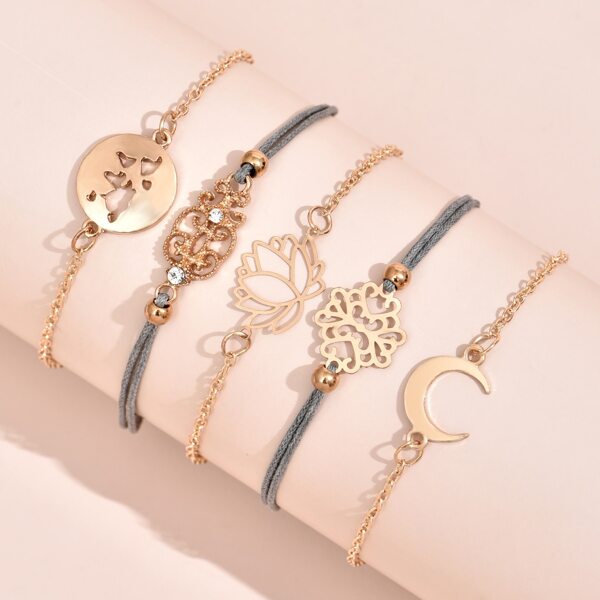 

5pcs Rhinestone Detail Bracelet, Gold