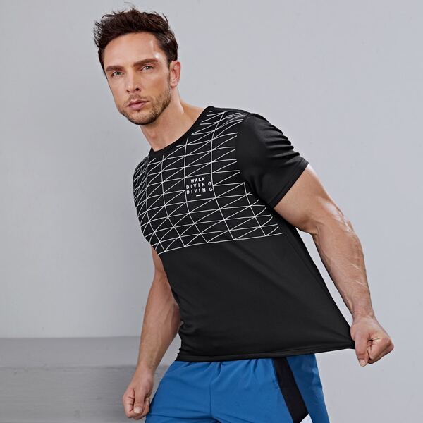 

Men Geo & Letter Graphic Sports Tee, Black