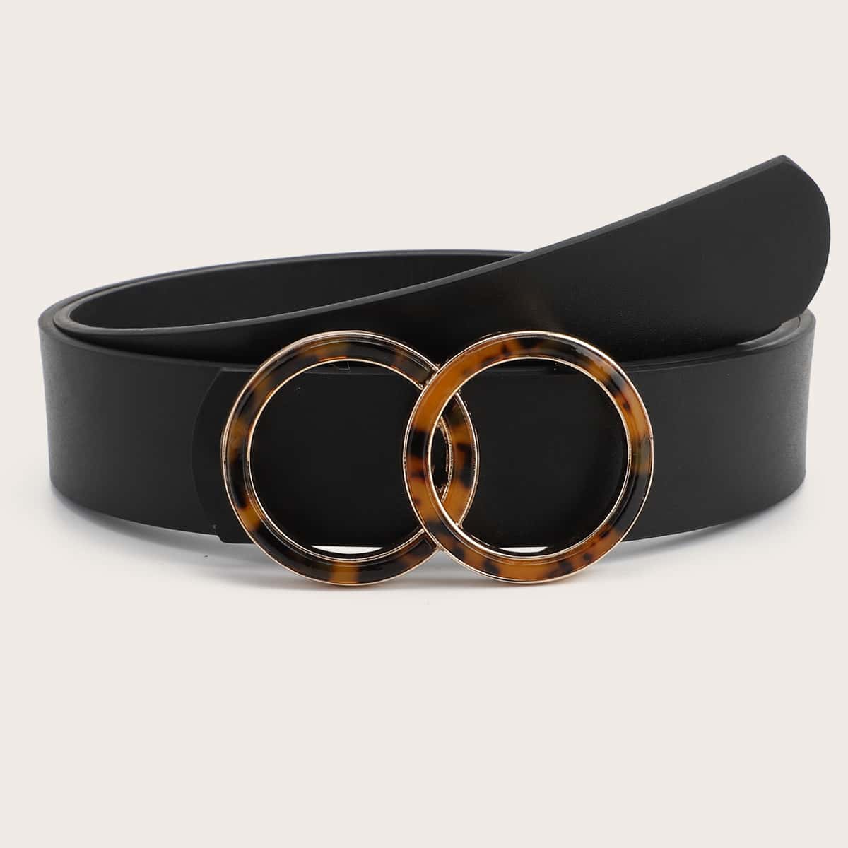 Double Tortoiseshell Ring Buckle Belt, Black