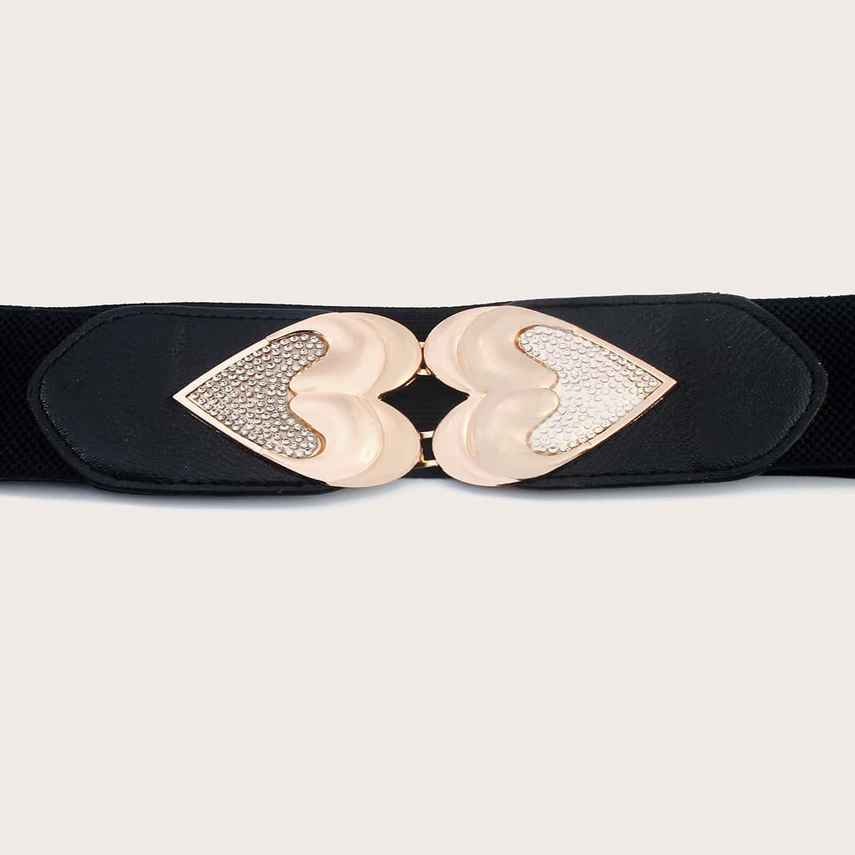 

Rhinestone Decor Heart Buckle Belt, Black