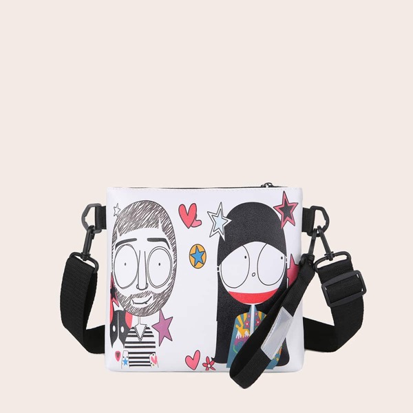 

Figure Graphic Crossbody Bag, White