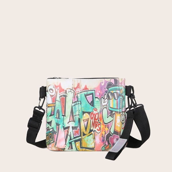 

Colorful Graffiti Print Crossbody Bag, Multicolor