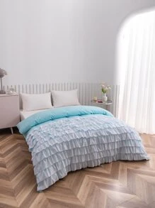 Plain Ruffle Trim Duvet Cover Without Filler - Blue - View 3