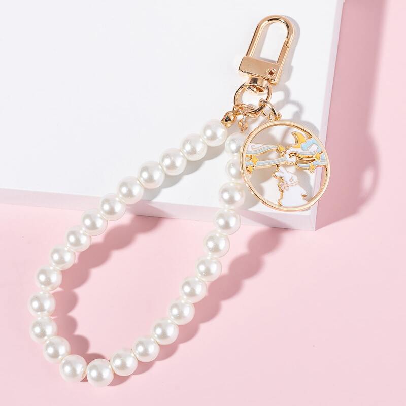 

Faux Pearl Beaded Keychain, White