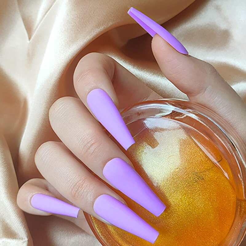 

24pcs Fake Nail & 1sheet Tape, Mauve purple
