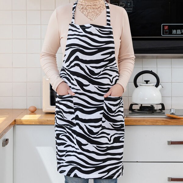 

Zebra Stripe Print Apron, Black and white